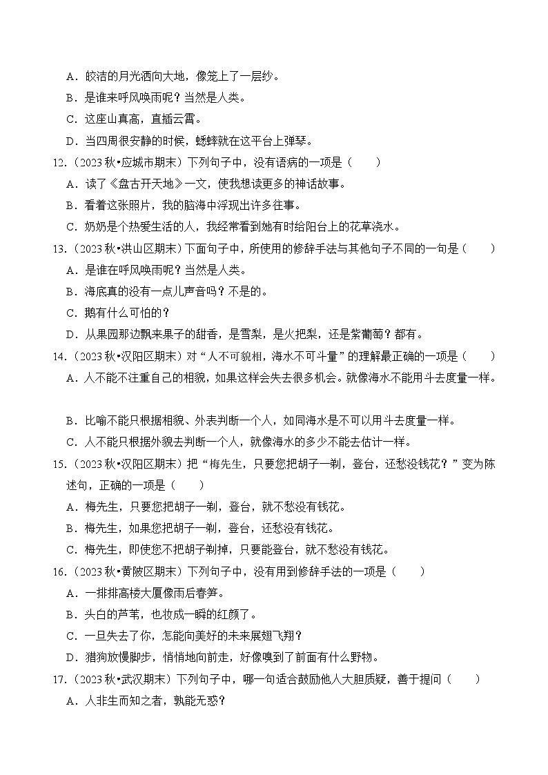 专题04 句子-2024-2025学年四年级语文上学期期末备考真题分类汇编（湖北专版）第3页