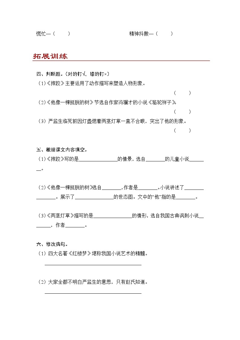 小学语文五年级下册部编版 第五单元第十三课 人物描写一组（同步练）第2页