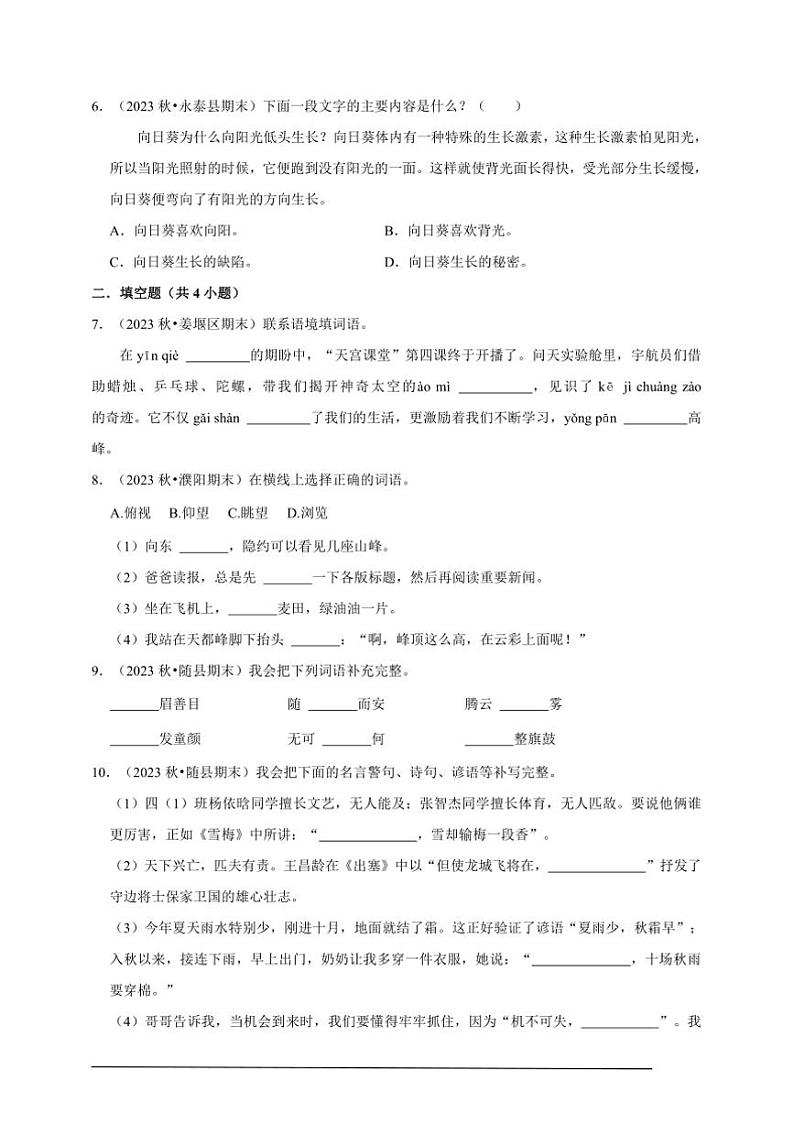 统编版语文四年级上册期末易错点真题检测卷试卷(含答案)第2页