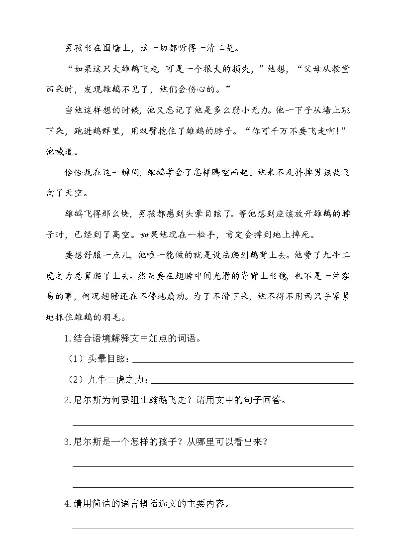 部编版语文六年级下册 6.《骑鹅旅行记》 同步练习第3页