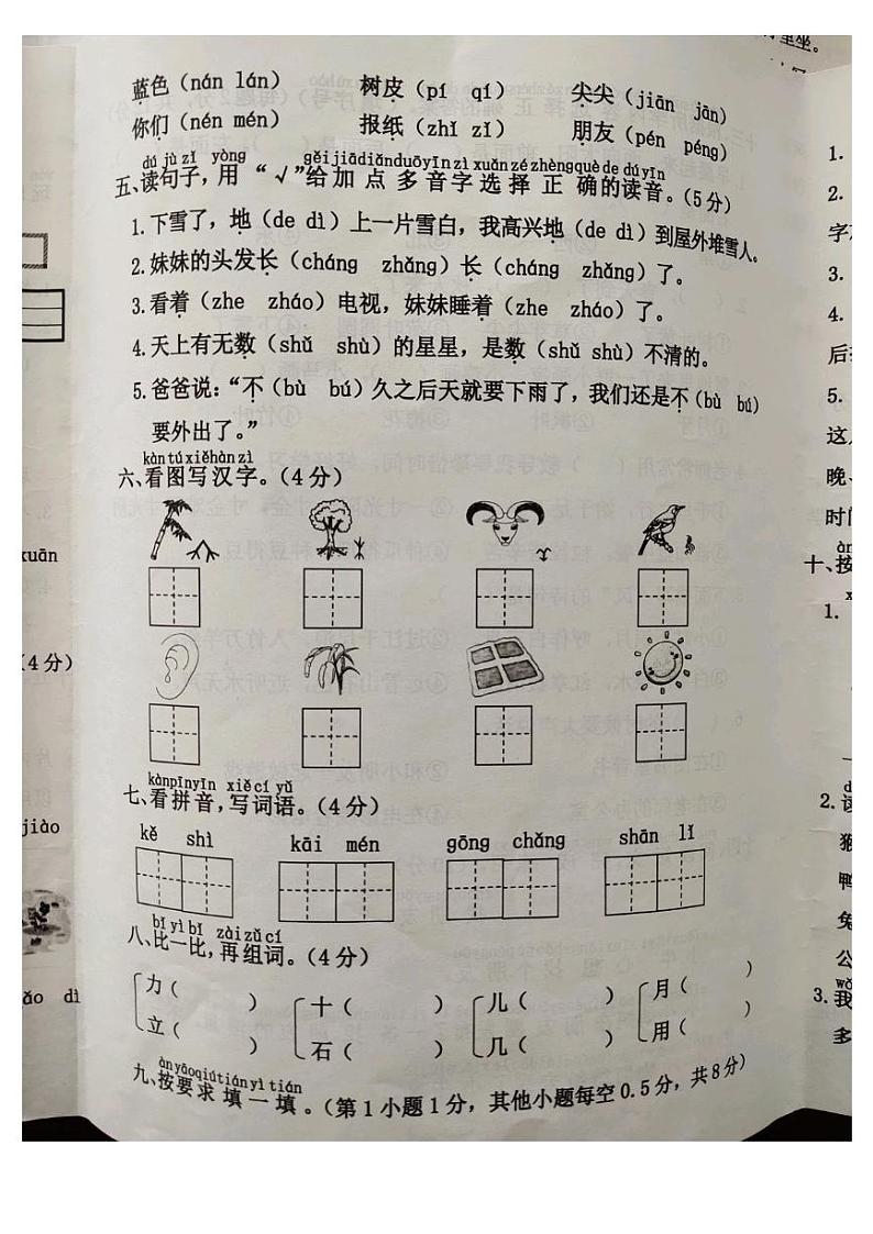 河北省廊坊市霸州市2024-2025学年一年级上学期1月期末语文试题第2页