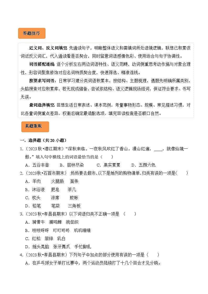 专题03 词语的理解与运用-2024-2025学年三年级语文上学期期末备考真题分类汇编（湖北专版）第2页