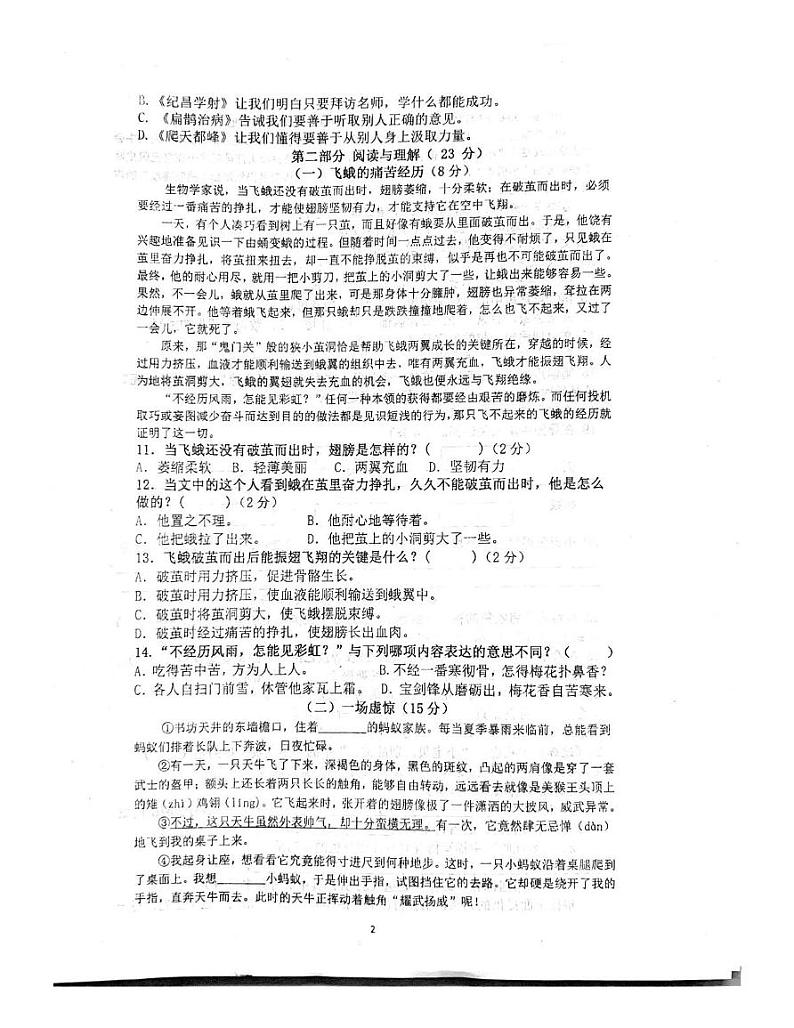 江苏省镇江新区实验小学教育集团2024-2025学年四年级上学期期末语文试卷第2页