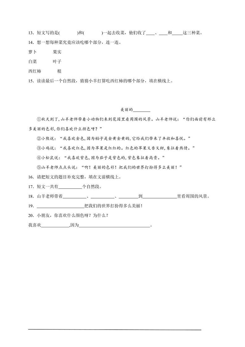 2024～2025学年期末综合练小学语文统编版二年级上册试卷第3页