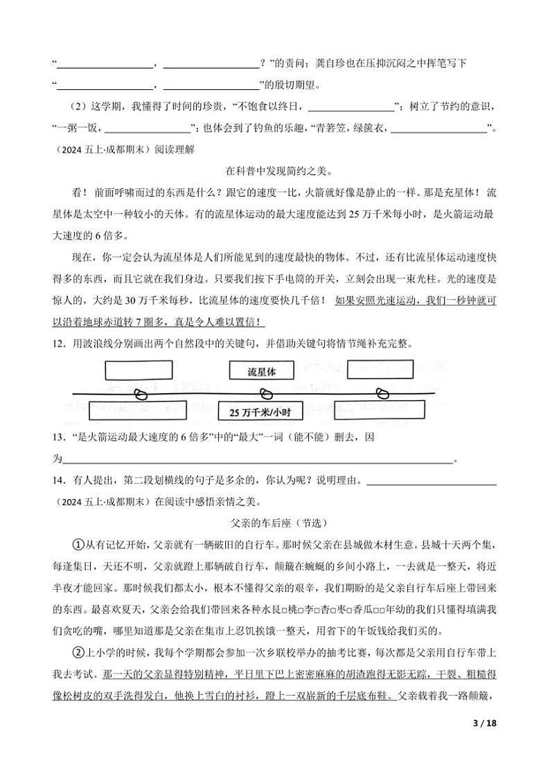 2023～2024学年四川省成都市高新区五年级上语文期末试卷第3页
