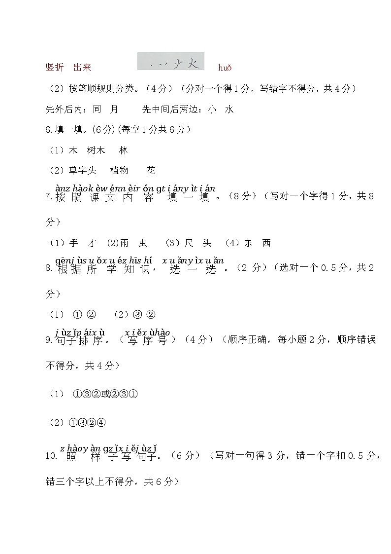 一年级上册语文试卷答案(1)(2)第2页
