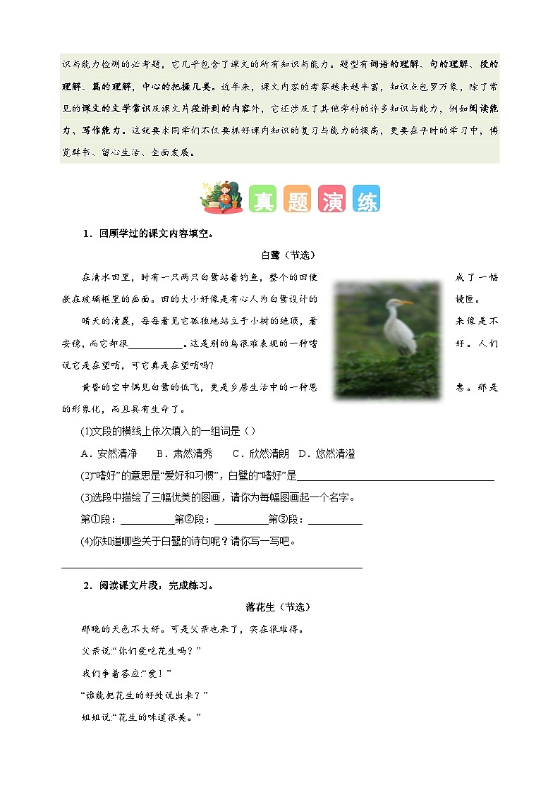 专题10 课内阅读-2024-2025学年五年级语文寒假专项提升训练（统编版）第2页