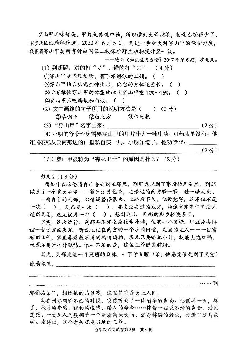江苏省徐州市邳州市2024-2025学年五年级上学期1月期末语文试题第3页