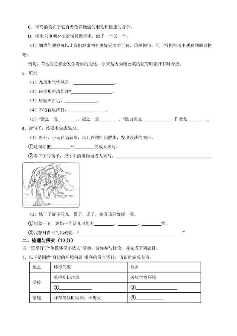 2024～2025学年统编版(2024)三年级语文上册期末模拟卷试卷(含答案+解析)第2页