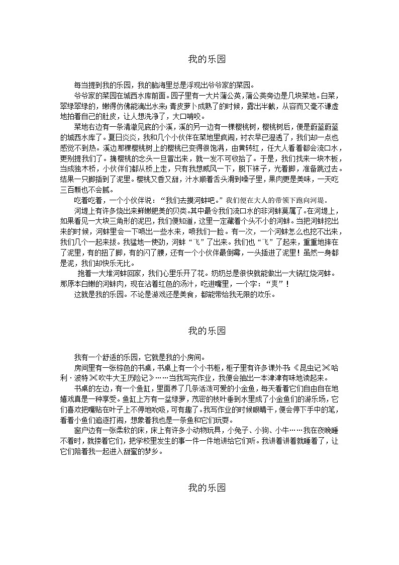 部编版小学语文四年级下册第一单元《我的乐园》优秀习作19篇+学案第2页