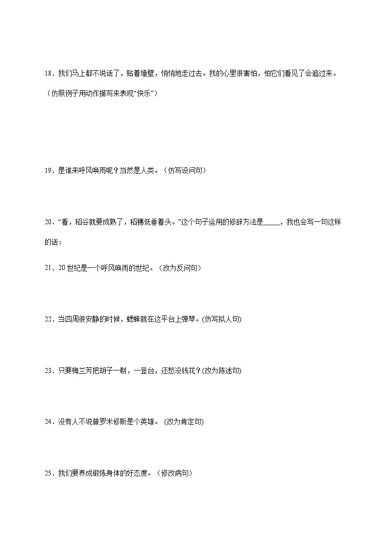 寒假作业---句子训练专题练       2024-2025学年度小学语文统编版四年级上册第3页