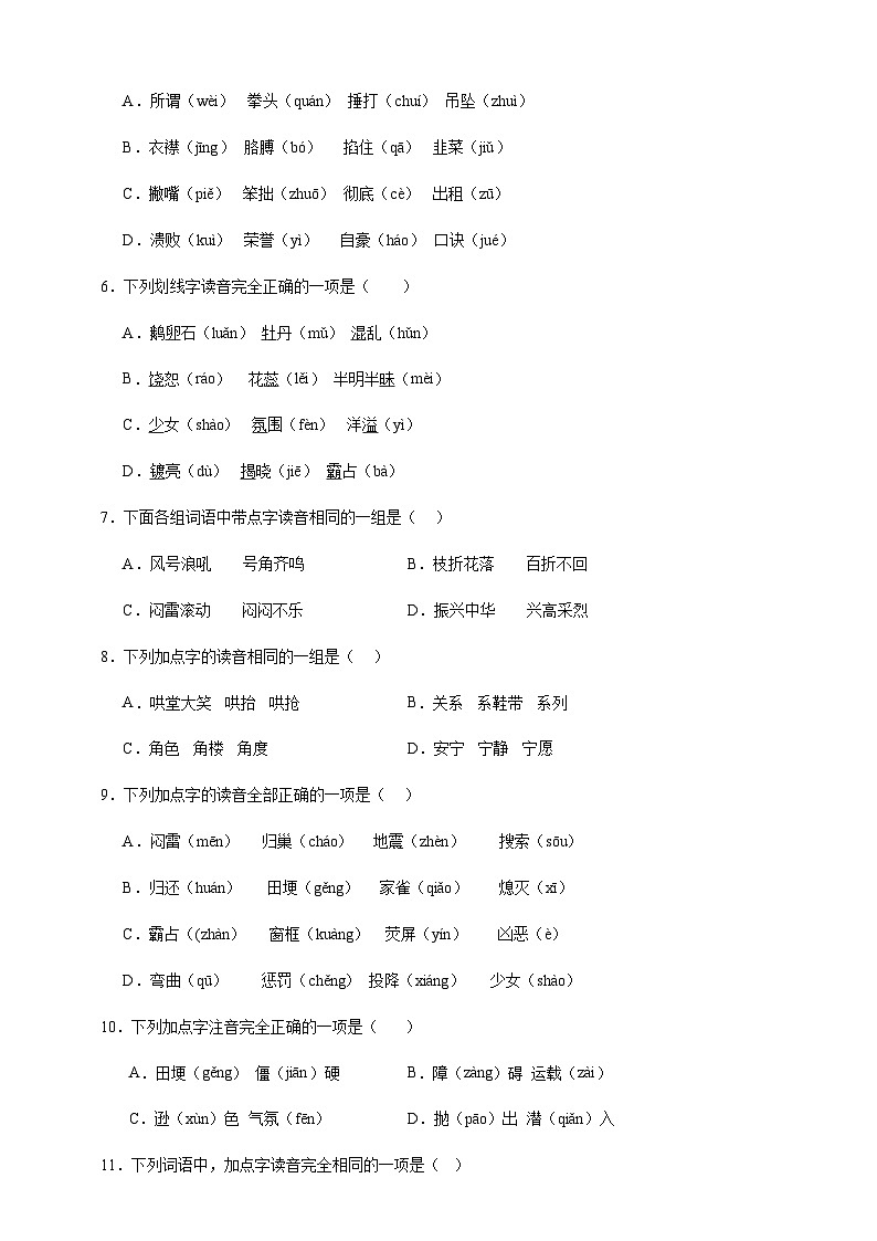 寒假作业---字音字形专题练       2024-2025学年度小学语文统编版四年级上册第2页