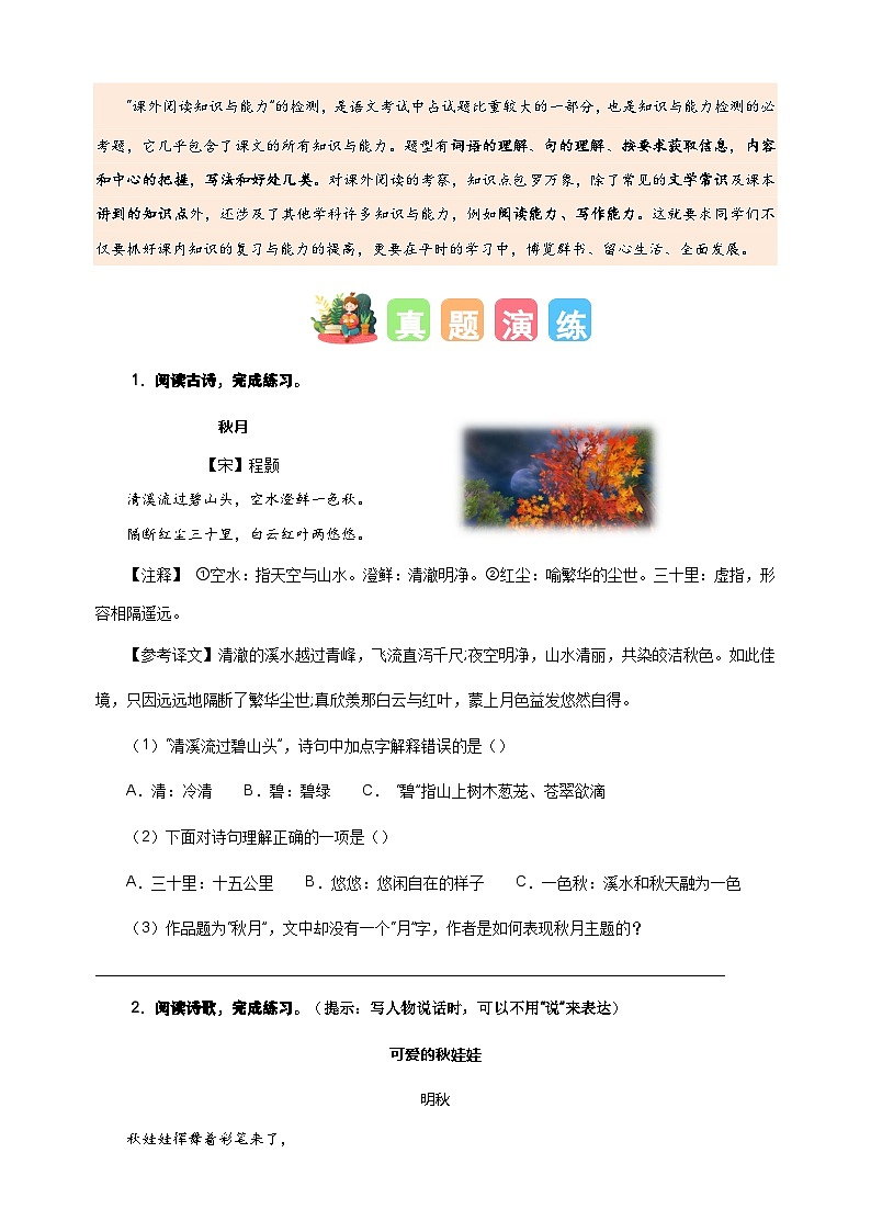 专题11 课外阅读-2024-2025学年三年级语文寒假专项提升训练（统编版）第2页