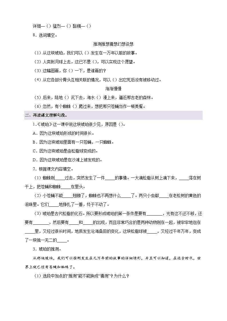 第5课《 琥珀》-2024-2025学年四年级语文下册寒假自学讲义（统编版）第3页