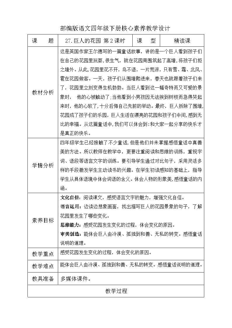 【备课无忧】统编版四下-27.巨人的花园 第2课时（教学设计含反思）第1页