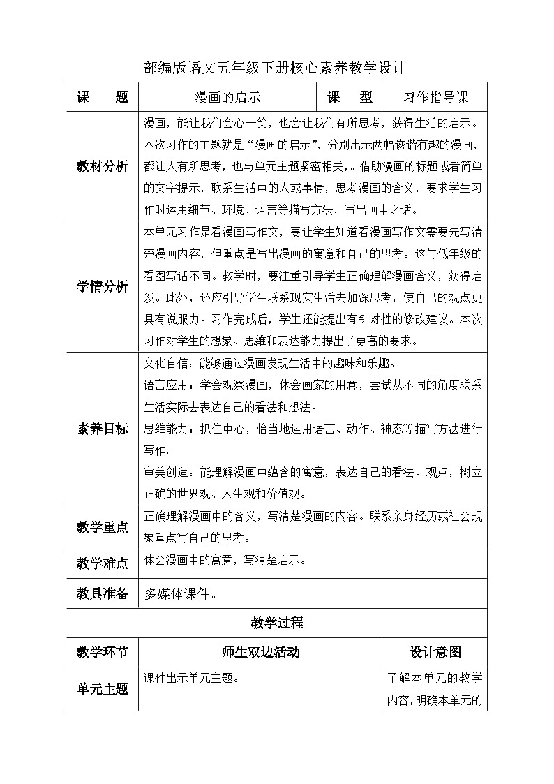 【备课无忧】统编版语文五下-习作8：漫画的启示（教学设计含反思）第1页