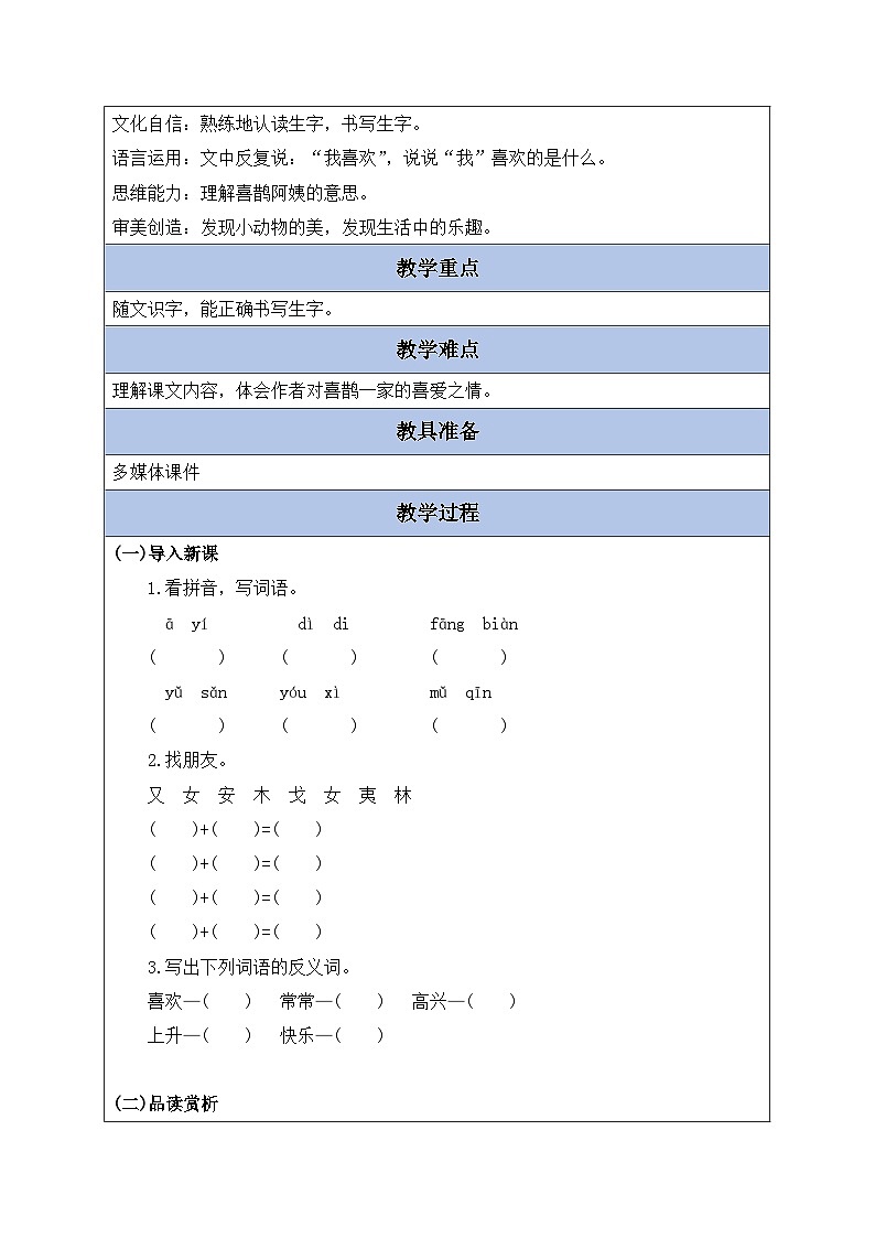 【备课无忧】统编版二下-9. 枫树上的喜鹊 第2课时（教案含反思）第2页