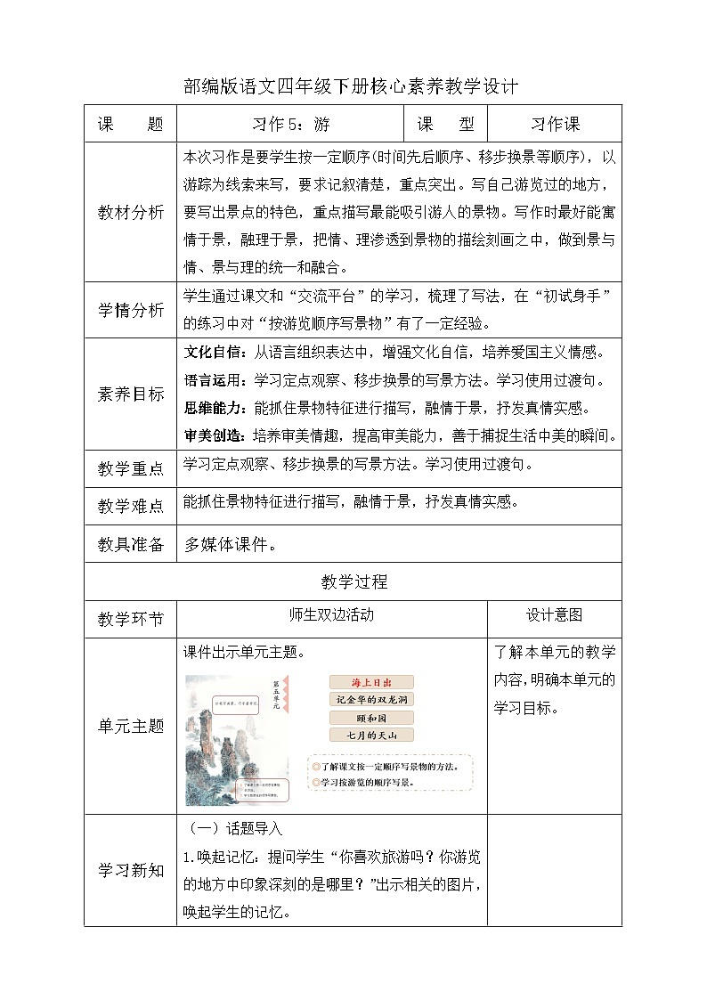 【备课无忧】统编版四下-习作5：游__________（教学设计含反思）第1页