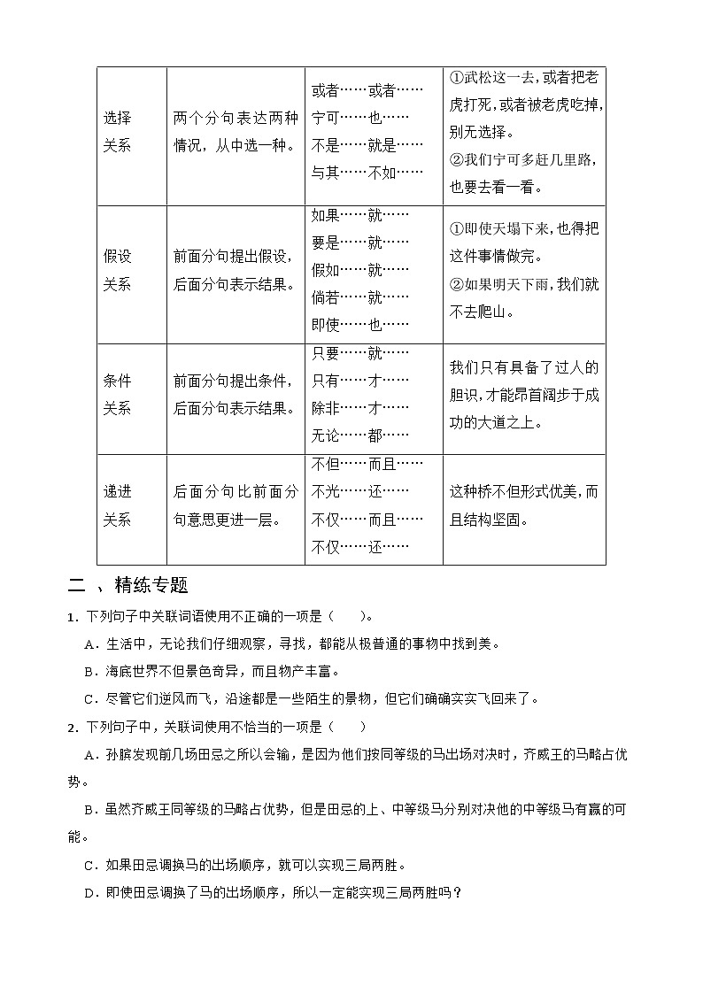 专题10关联词语的运用-备战2025年小升初语文精讲精练必刷题(全国通用)(学生版+解析)第2页