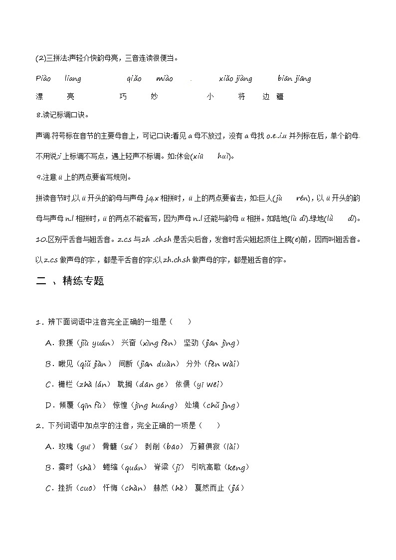 专题01字音-备战2025年小升初语文精讲精练必刷题(全国通用)(学生版+解析)第3页