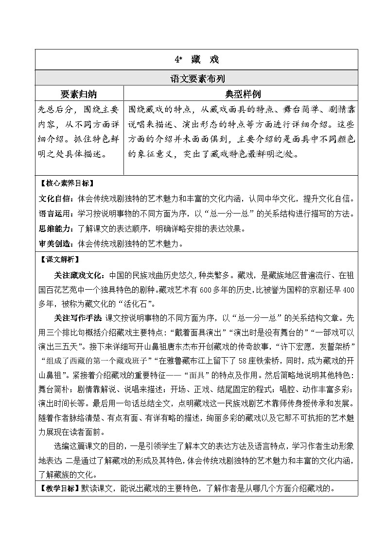 部编版六年级下册第4课《藏戏》（一课时）（教学设计）第1页