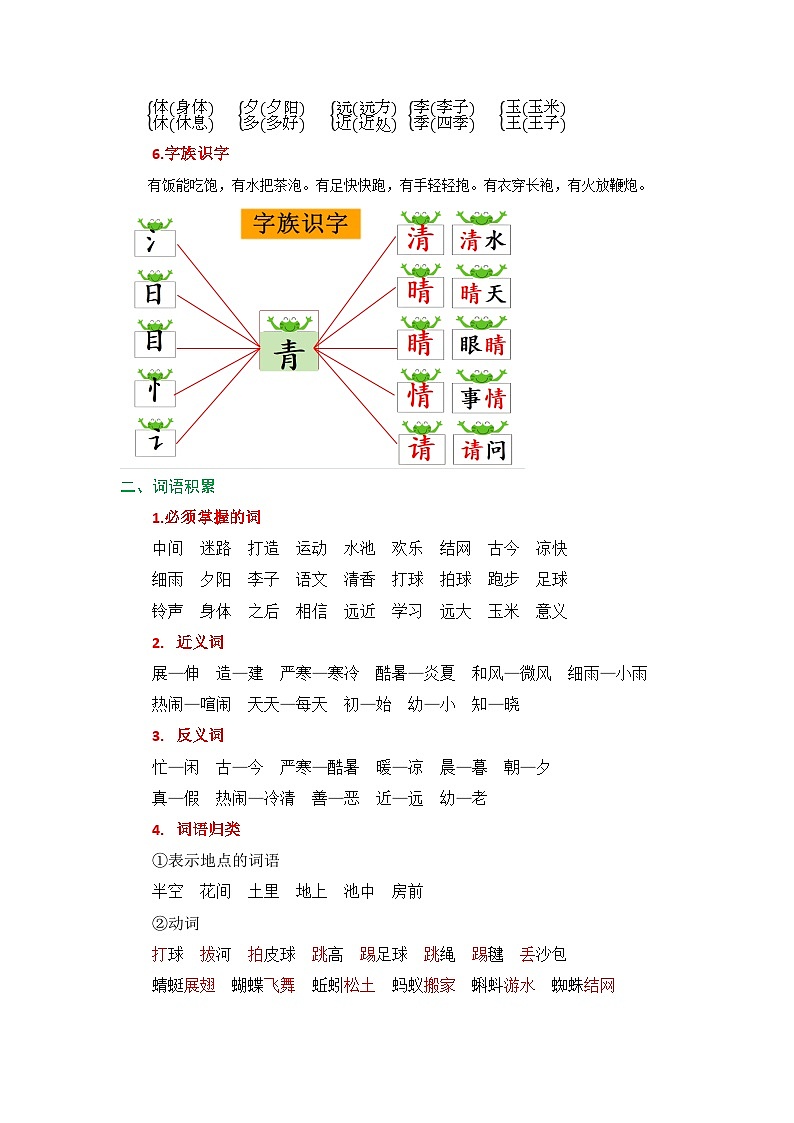 2025春部编版语文一年级下册第五单元 知识清单+单元检测第2页