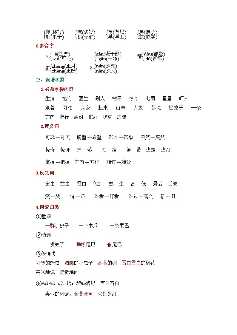 2025春部编版语文一年级下册第八单元 知识清单+单元检测第2页