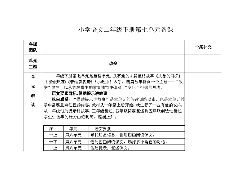 部编版小学语文二下第七单元大单元教学设计第1页