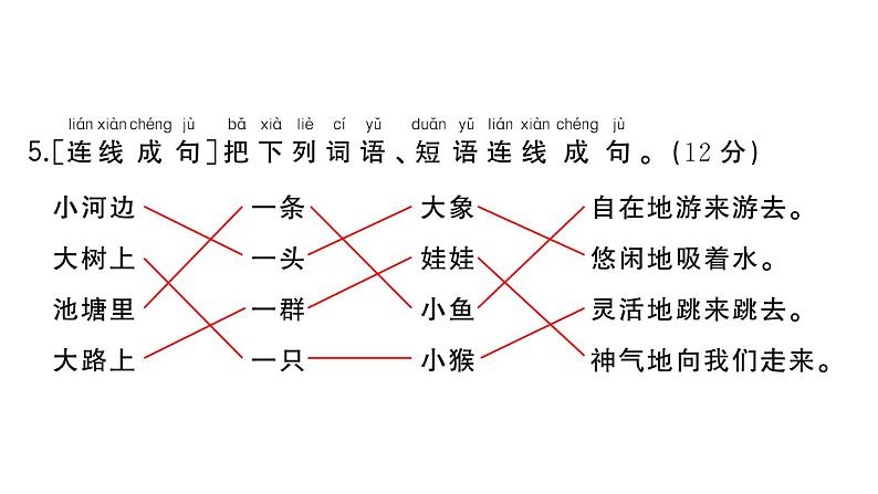 小学语文新部编版一年级下册期末复习闯关4 句子训练大本营作业课件（2025春）第6页