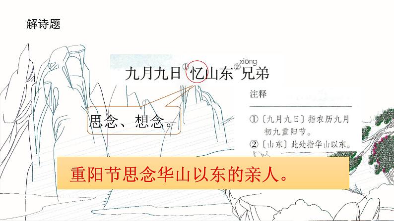 部编版小学语文三下第三单元大单元【任务2：学习古诗《九月九日忆山东兄弟》】教学设计课件第5页