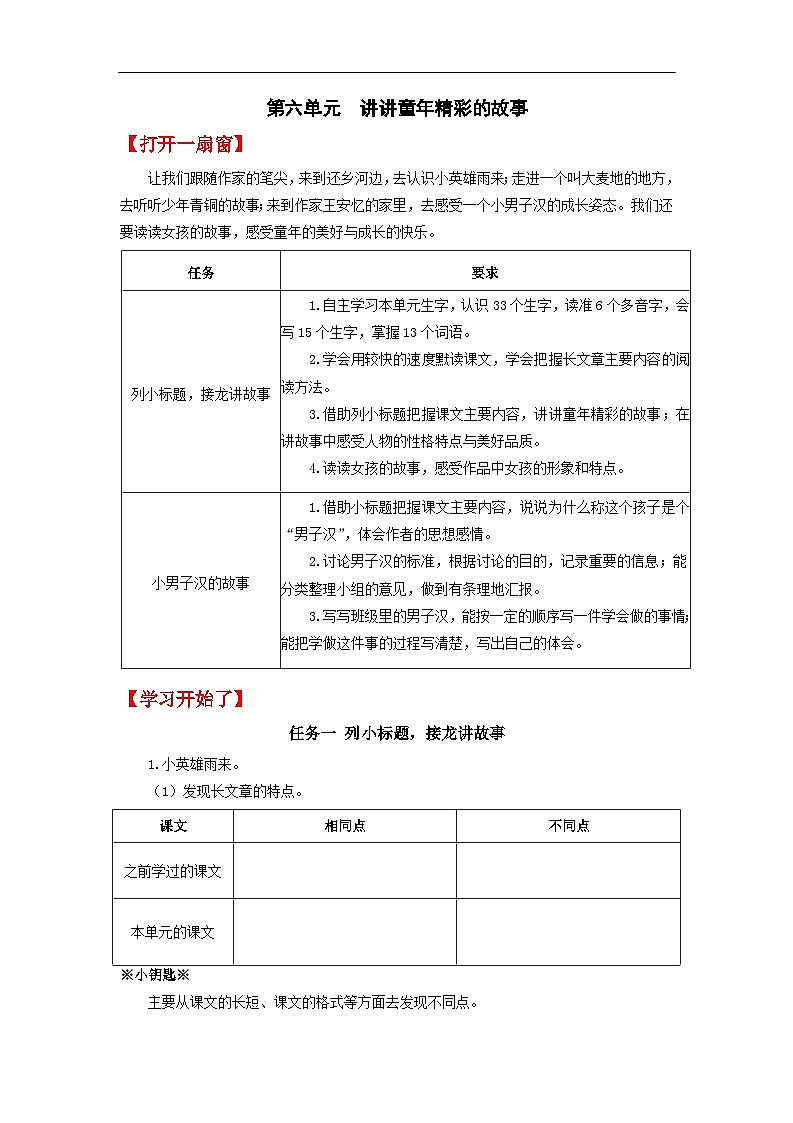 部编版小学语文四下第六单元大单元任务群作业设计第1页