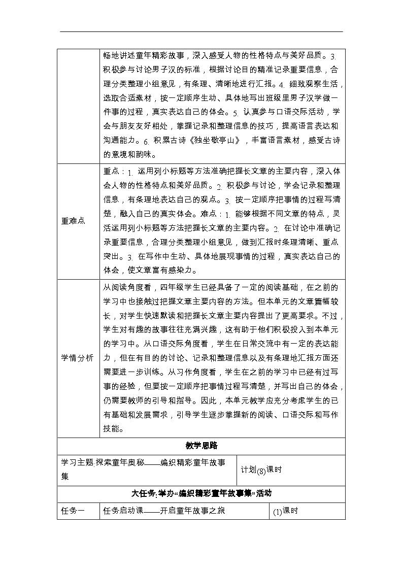 部编版小学语文四下第六单元大单元任务群教学设计第2页