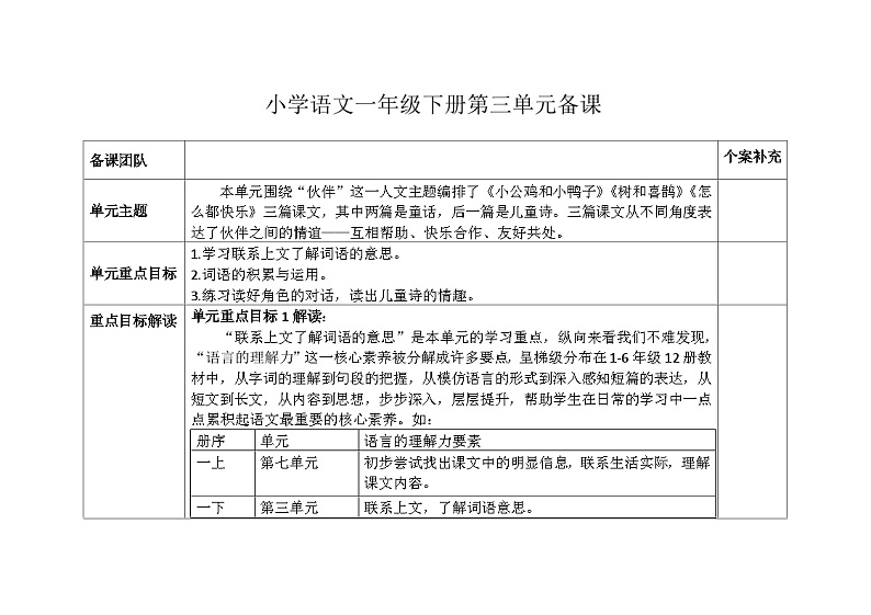 部编版小学语文一下第三单元大单元教学设计第1页