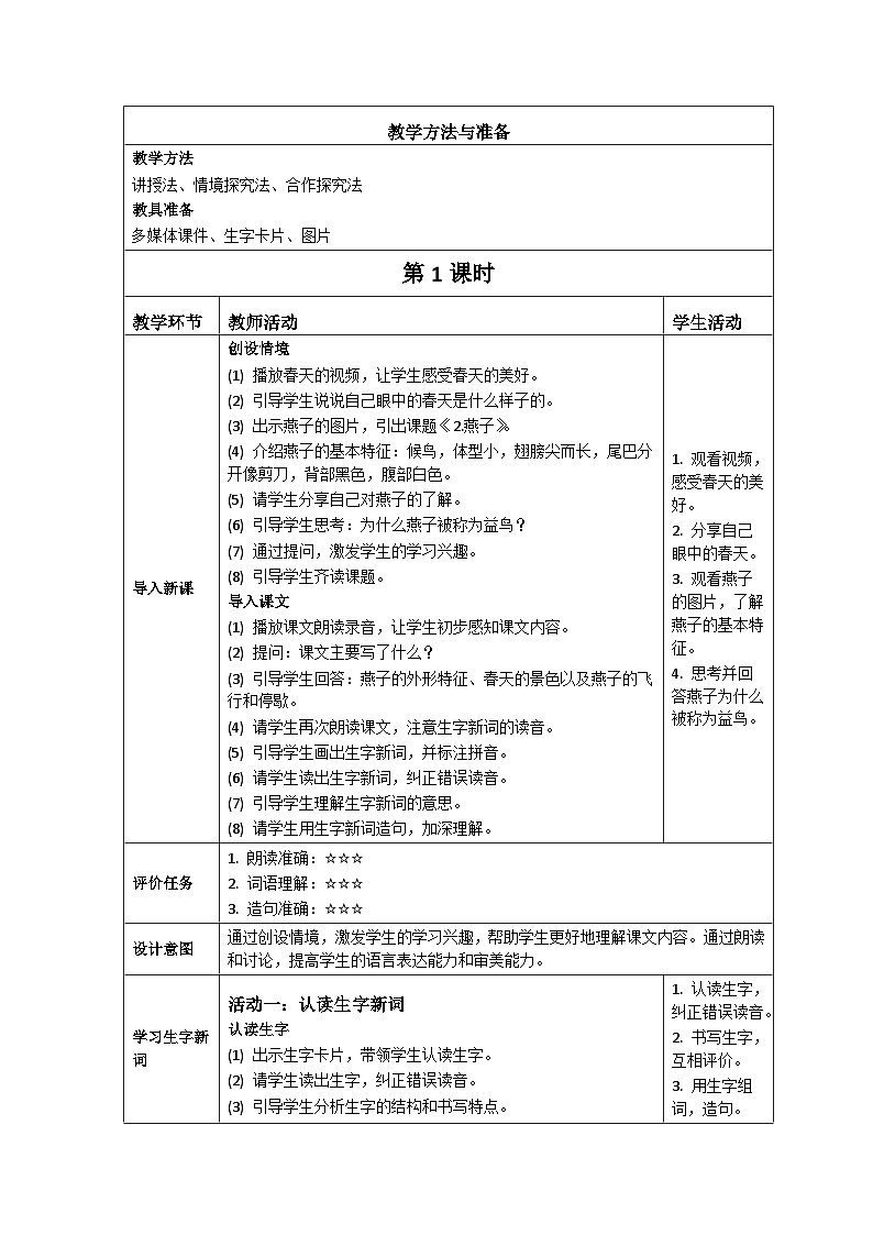 部编版小学语文三年级下册2《燕子》教学设计第2页