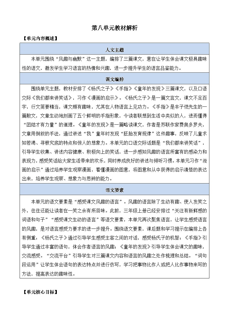 统编版小学语文五年级下册 第八单元教材解析  讲义第1页