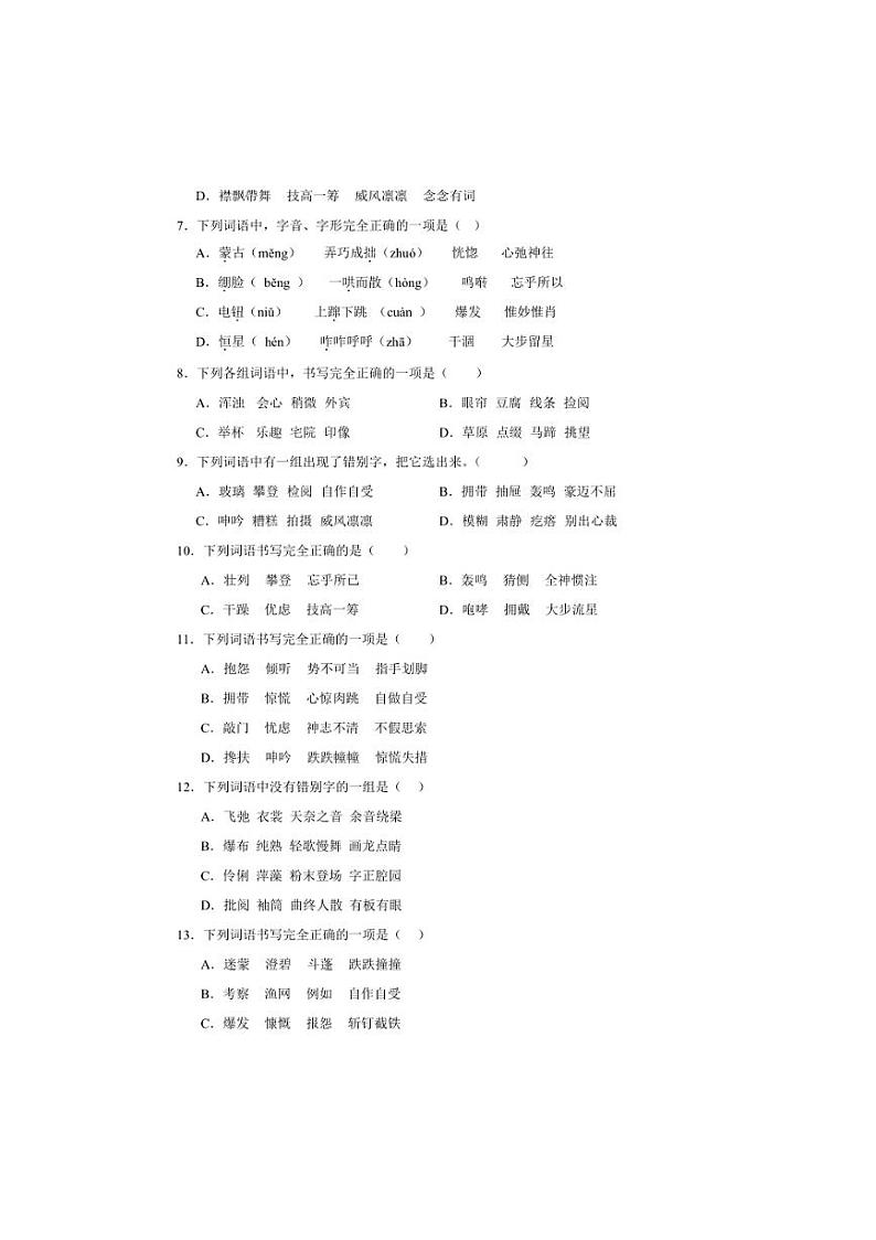 2024～2025学年统编版六年级上册语文期末训练专题：字形试卷(含答案)第2页