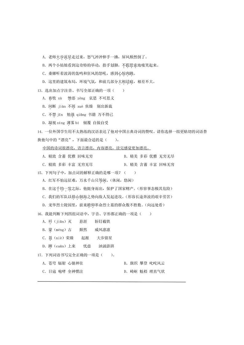 2024～2025学年统编版六年级上册语文期末训练专题：词语试卷(含答案)第3页