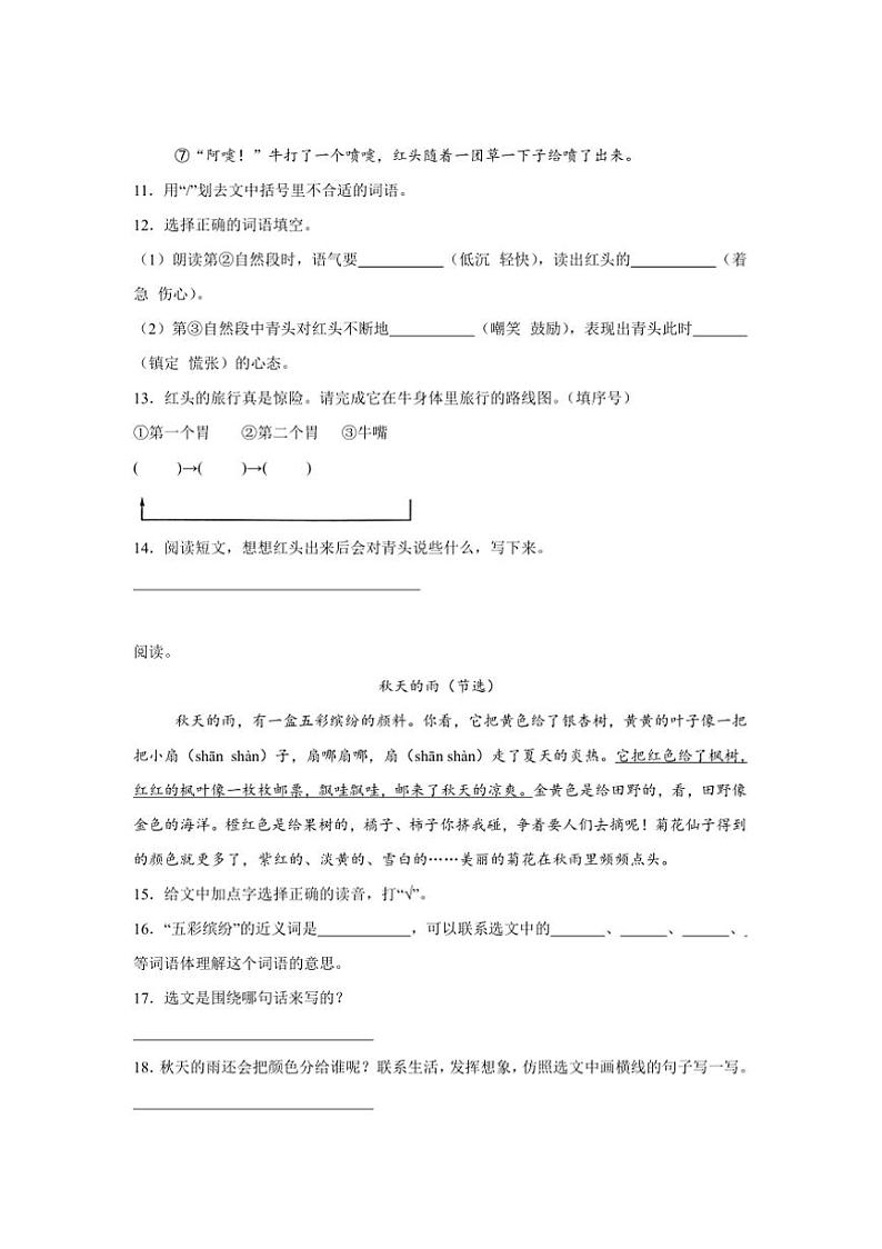 2024～2025学年[精]统编版三年级上册语文期末专题训练：现代文阅读训练试卷(含答案)第3页