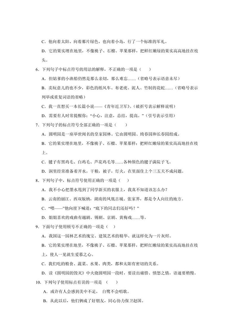 2024～2025学年统编版五年级上册语文期末专题训练：标点符号试卷(含答案)第2页