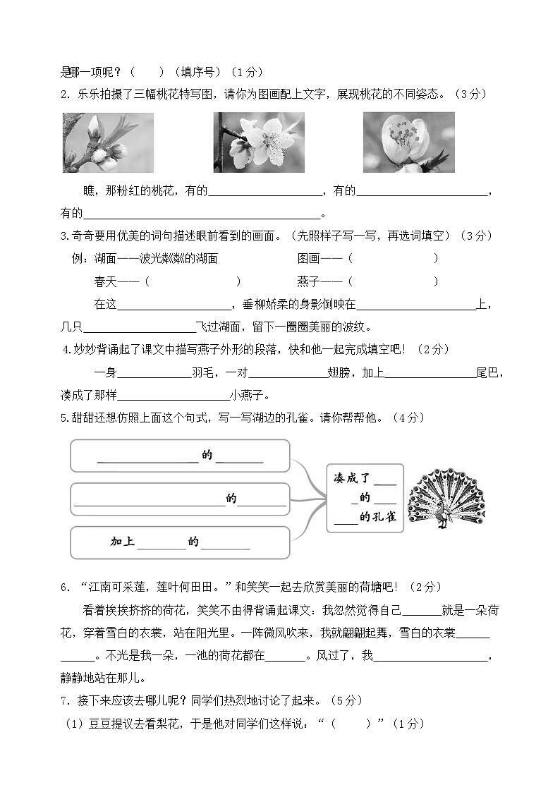 三年级语文下册第一单元情境题自测卷2024-2025学年统编版第3页
