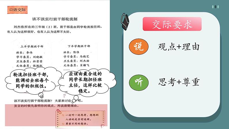 部编版语文三年级下册《口语交际：该不该实行班干部轮流制》课件第6页