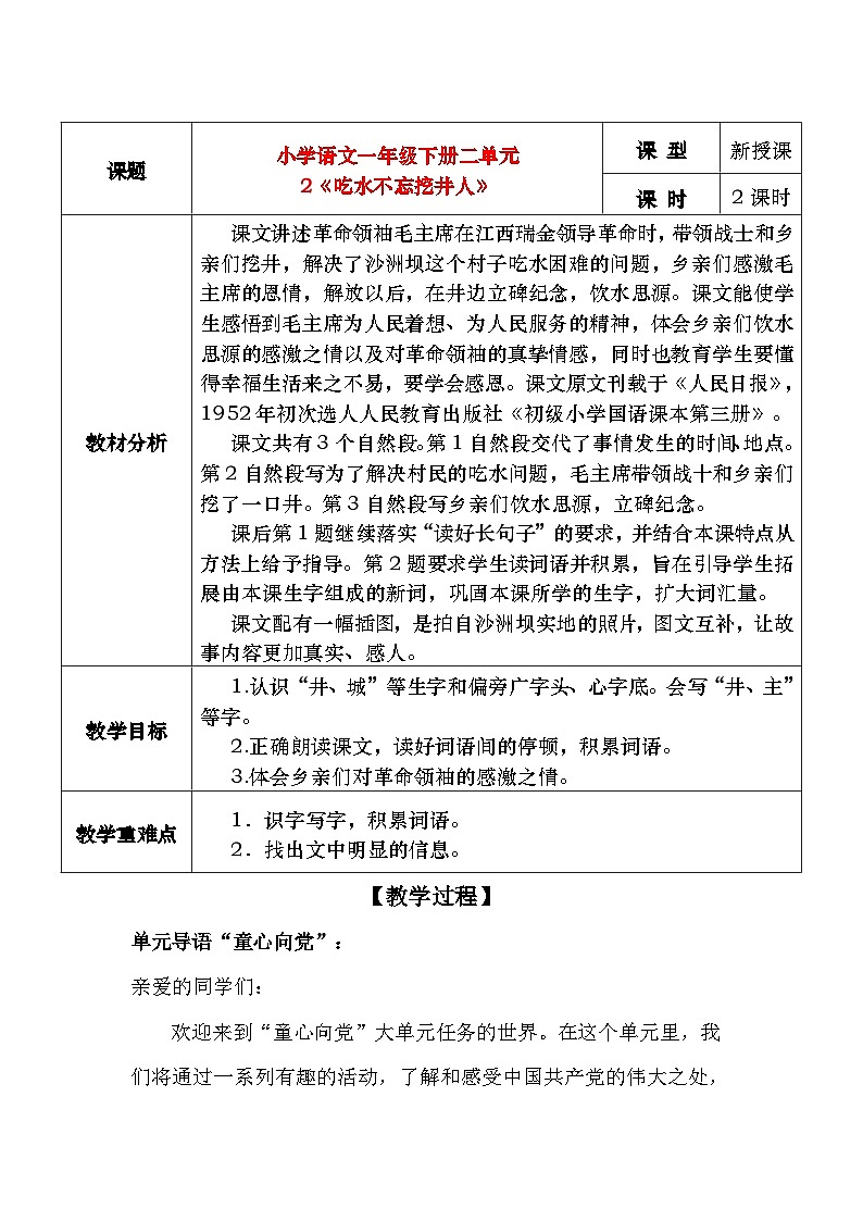 2《吃水不忘挖井人》教学设计第1页