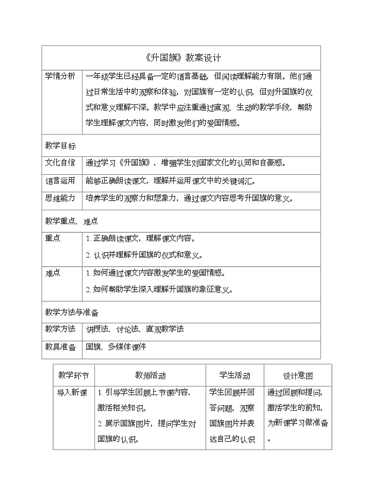 8 升国旗 教案 小学语文一年级上册（统编版2024）第1页