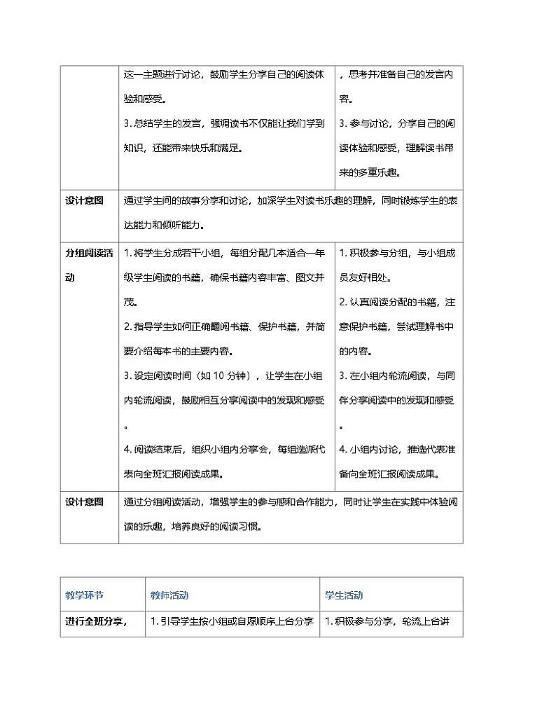 快乐读书吧 读书真快乐 教学设计(表格式)-统编版（2024）一年级上册语文第3页