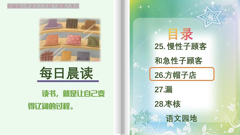 【早读】部编版语文三年级下册 26《方帽子店》早读课件PPT第1页