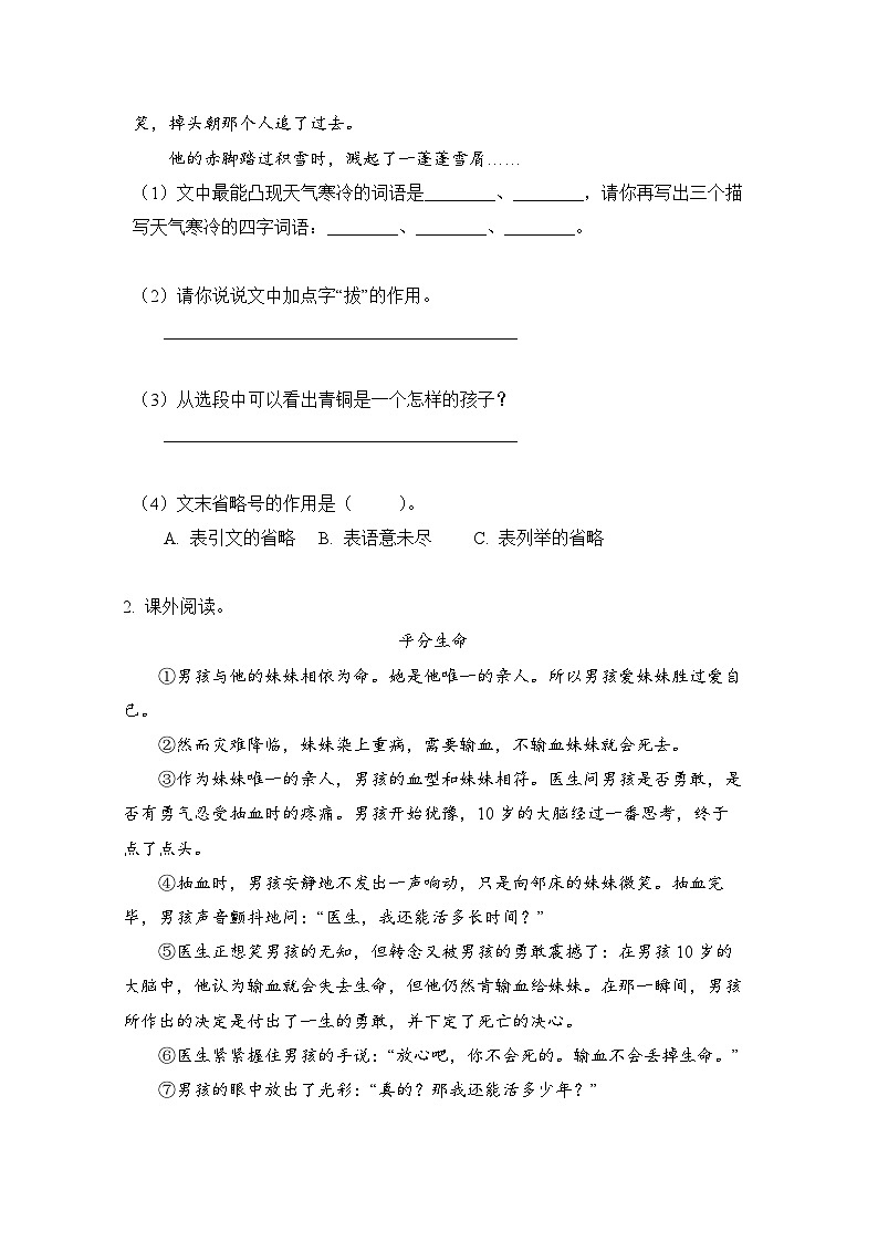 小学语文四年级下册部编版 第六单元第21课 芦花鞋（同步练）第3页