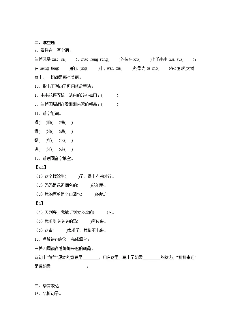 11.白桦课堂通行证 统编版语文四年级下册同步练习第2页