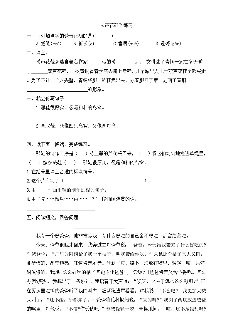 21芦花鞋 同步练习第1页