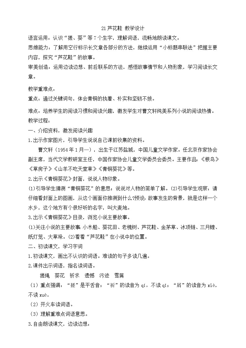 21芦花鞋   教案第1页