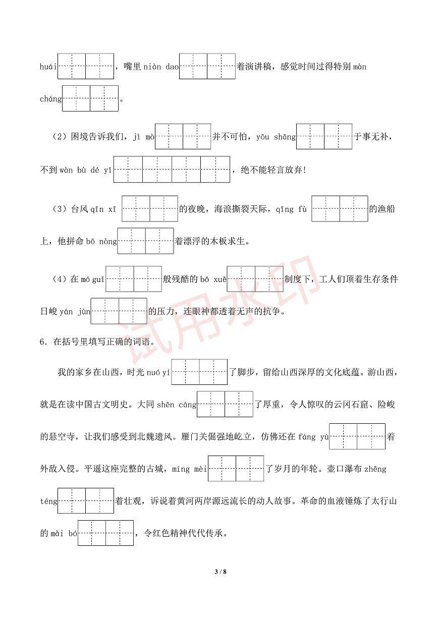 专项3 词语运用-统编版六年级下册期中专项（小学语文）（原卷版）第3页